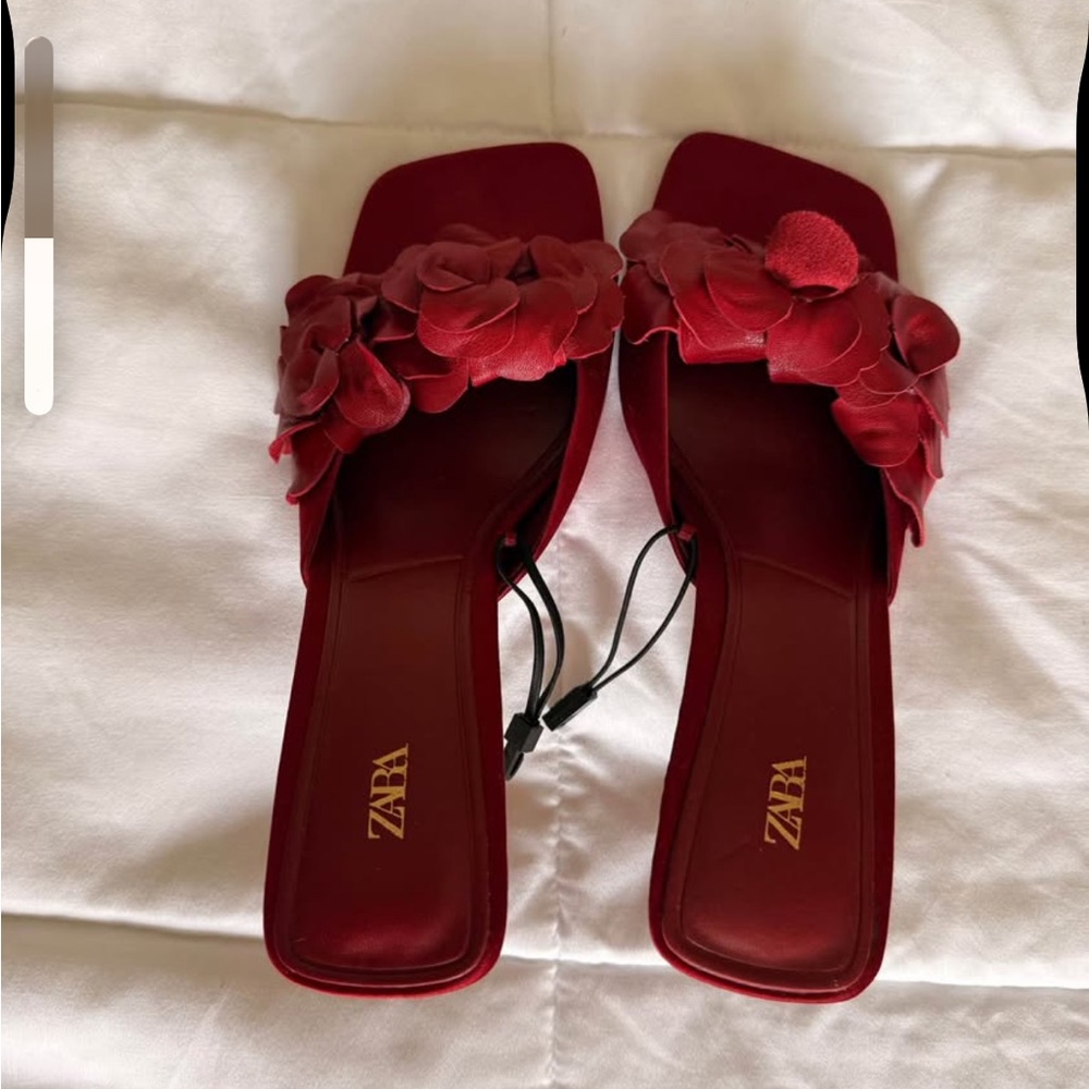 Zara Red Floral Sandals